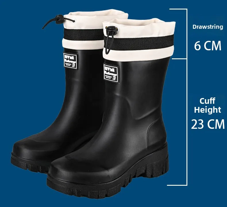 Japanese Sle High Tube Dstring Rain Boots Thi Bot Waterproof ort Tube Rain Boots for Rainy Days Outdoor Wear Elas...