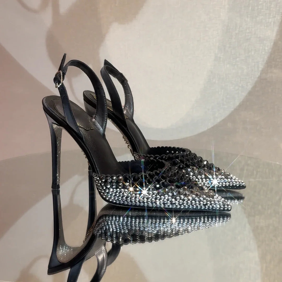 Luxury Rhinestones Gradient Slingbacks Women Pumps Fashion Bling Crystal Banquet Stiletto High Heels Fashion Party Prom Shoes