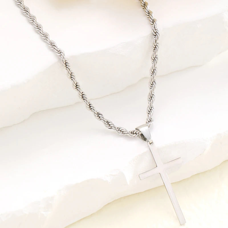 New Stainless Steel Cross Pendant Necklace for Men Women Minimalist Gold Color Jewelry Male Female Necklaces Chokers Gifts 2024