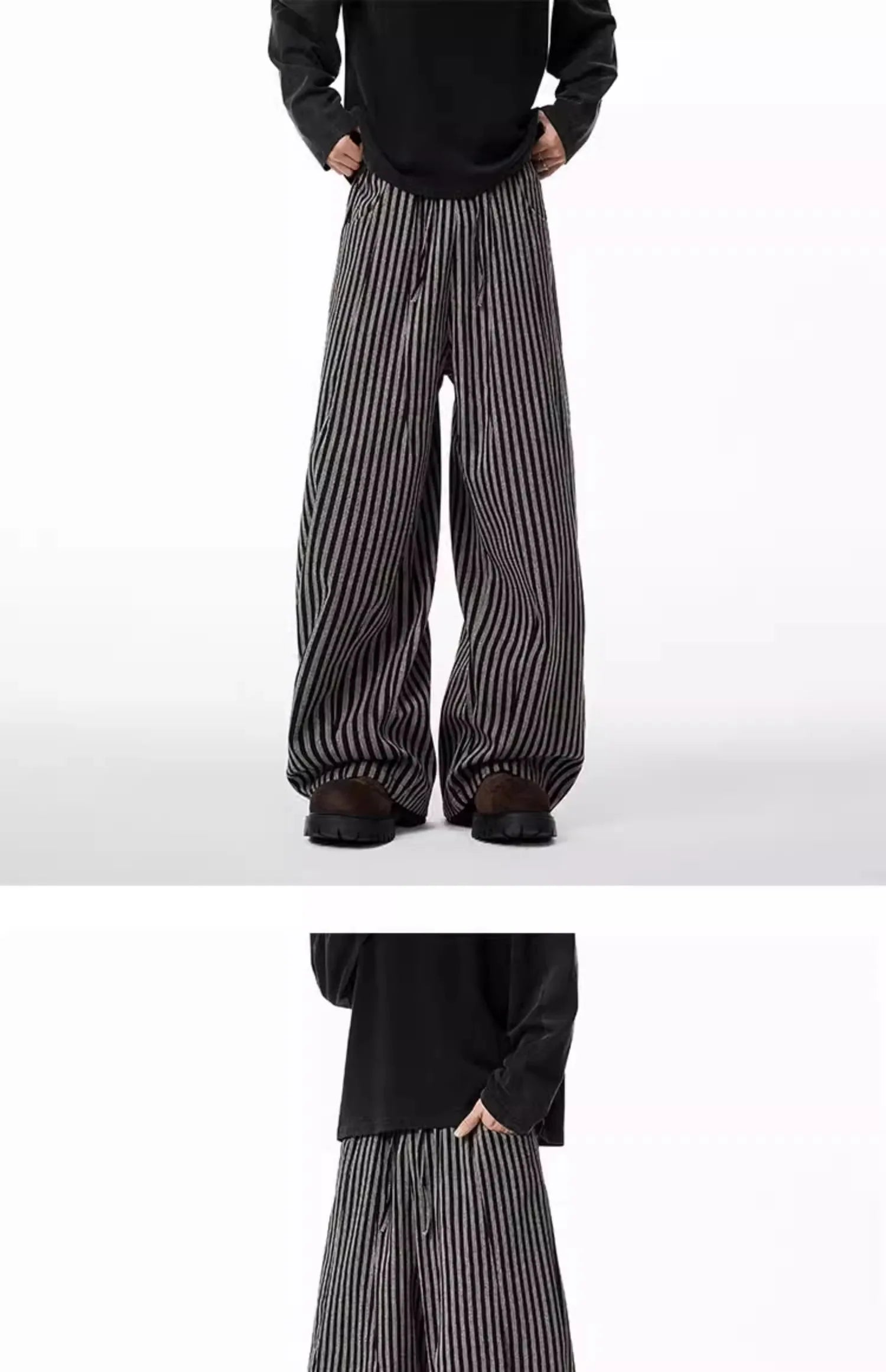 Women's Black Gothic Striped Long Pants Baggy Sweatpants Harajuku Y2k Emo Vintage Oversize Trousers Japanese 2000s Style Clothes