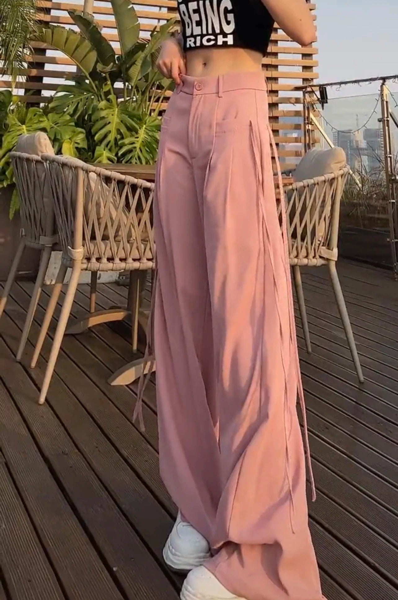 Jielur Lace-up High Waist Straight Women Suit Pants Summer Slim Loose Full Length Female Wide Leg Pants Casual Chic Office Lady