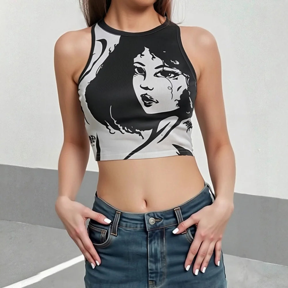 Mia Muse Women's Tanks All Season Korean Fashion Printing Sleeveless Crew Neck Streetwear Tanks