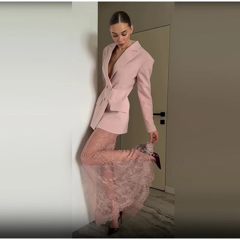 Elegant Lace Long Skirt Set Women Strapless Tube Top Short Dress Floor-Length Mermaid Skirts 2025 Summer Lady Party 2 Pieces Set