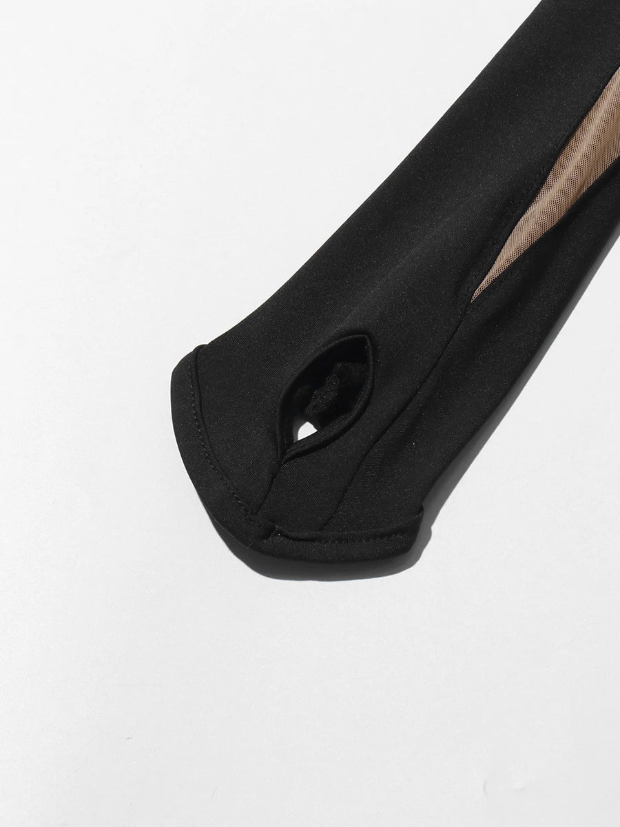 CHICEVER Sexy See Through Jumpsuit for Women Stand Collar Long Sleeve Colorblock Hot Girl Style Playsuit Female Summer Clothing