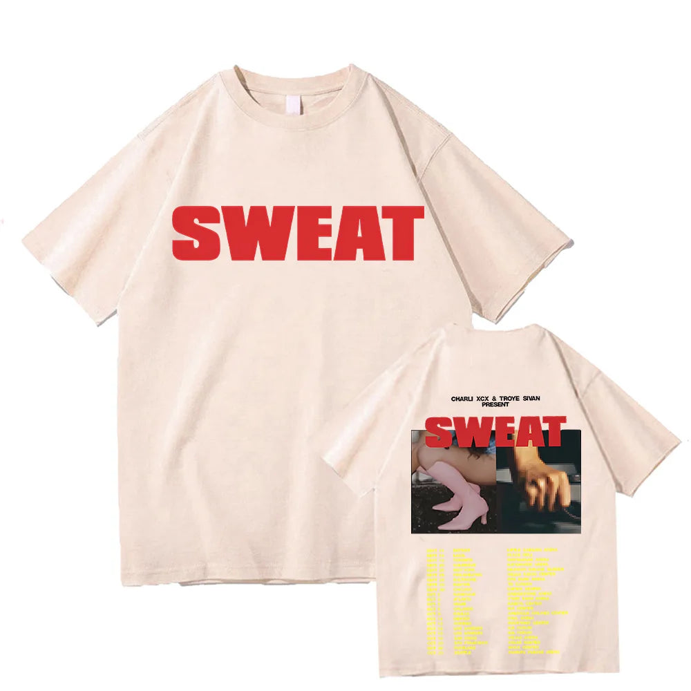 Sweat Tour with Charli XCX and Troye Sivan T-shirts Two Sides Oversized Cotton Tshirts Fashion Women Men Tops High Quality Tees