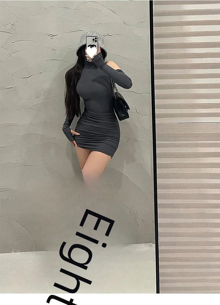 Spring Sexy High Collar Dress Spicy Sweet Tight Pure Desire Style Halter Wrap Hip Dress Women