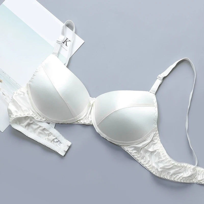 100% Mulberry Silk Push Up Bra Satin Ultra-thin Breathable Women Girls Sexy Brassiere Smooth Real Silk Female Lingerie Top Bra