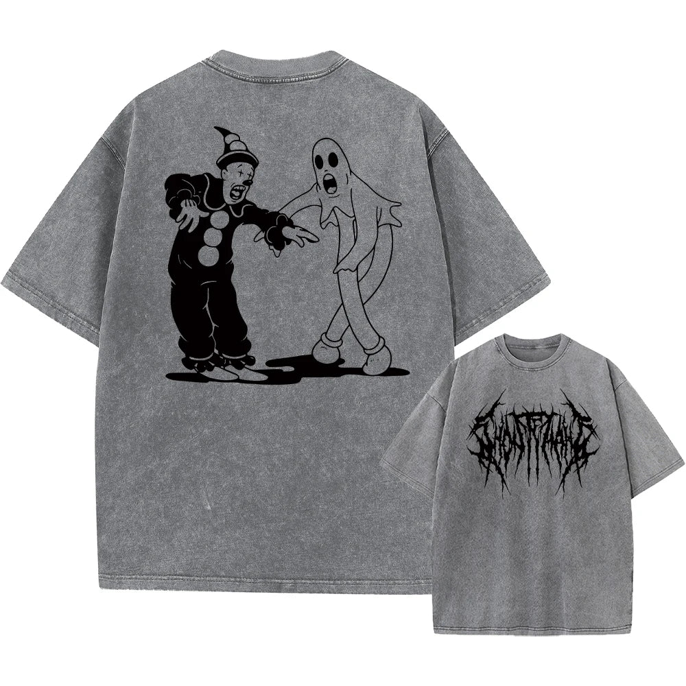 Ghostemane Double Sided Print Washed T-Shirt Oversized Men 100% Cotton Tshirt Hip Hop Metal Gothic Rock TShirt Streetwear Unisex