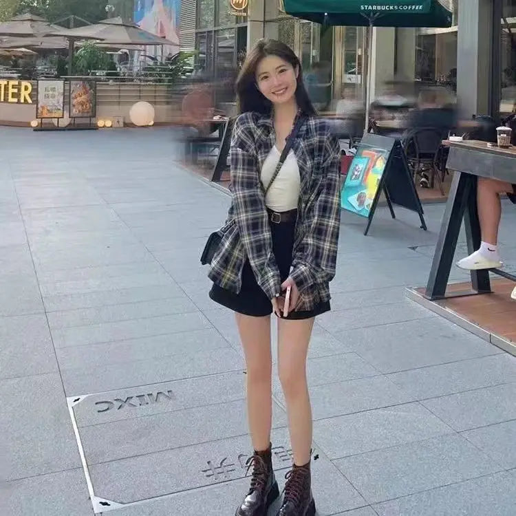 Slim Fit Plaid Long Sve irt Women's Spring Autumn Thin Sle  Collar Button down Casual Faion Outerwear