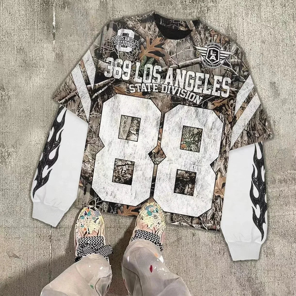 Y2K Sports Camouflage Jerseys Female Male Goth Oversized Loose Bough Pattern Long-sleeved Shirt Hip Hop Sweatshirt Street Wear