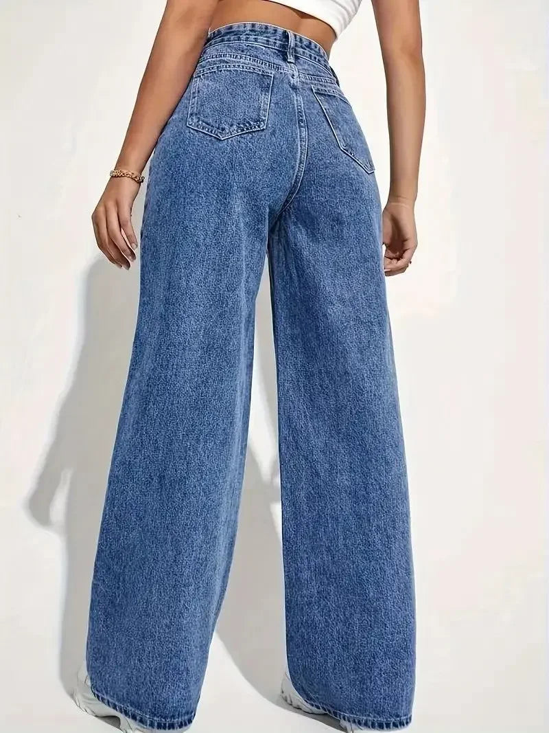 High Waist Washed Ladies Jeans Long Straight Fashionable Versatile New 2025 Cross-Border Women's Denim Pants Chinese Style