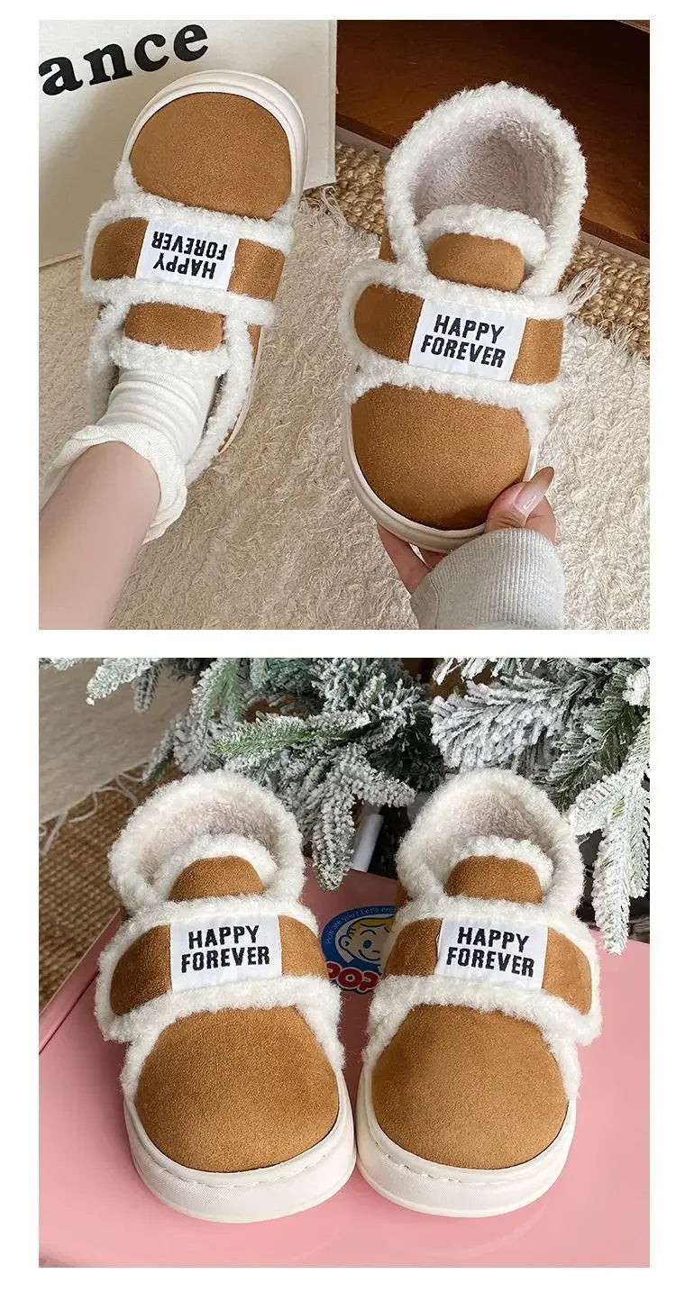 Thick-Soled Cotton Slippers For Women Winter Indoor Home Use Non-Slip Fleece-Lined Warm Cotton Shoes Outerwear Winter