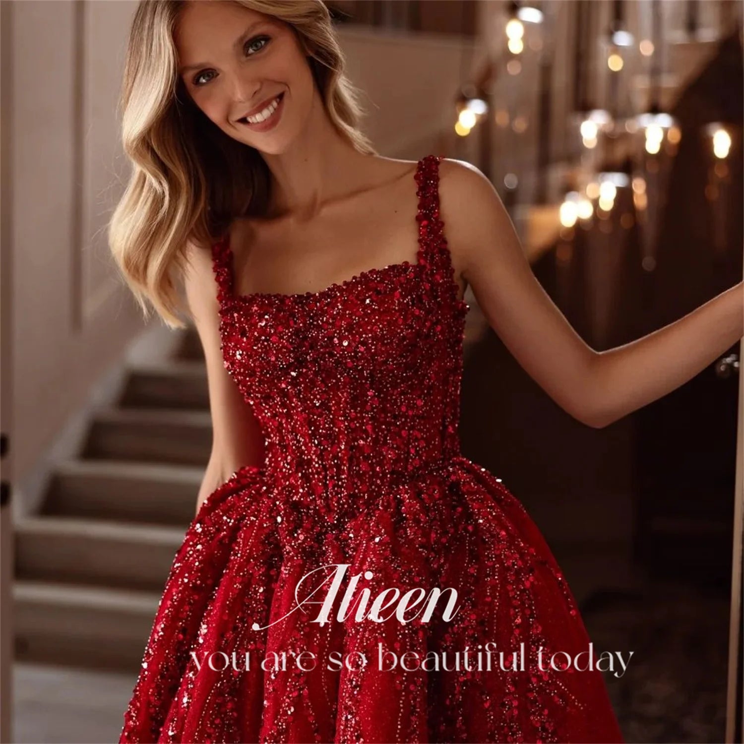 Customized Prom Dresses for Special Occasions Hand-made Beads Luxurious Women's Evening Dresses Large Sizes Square Leader Shiny