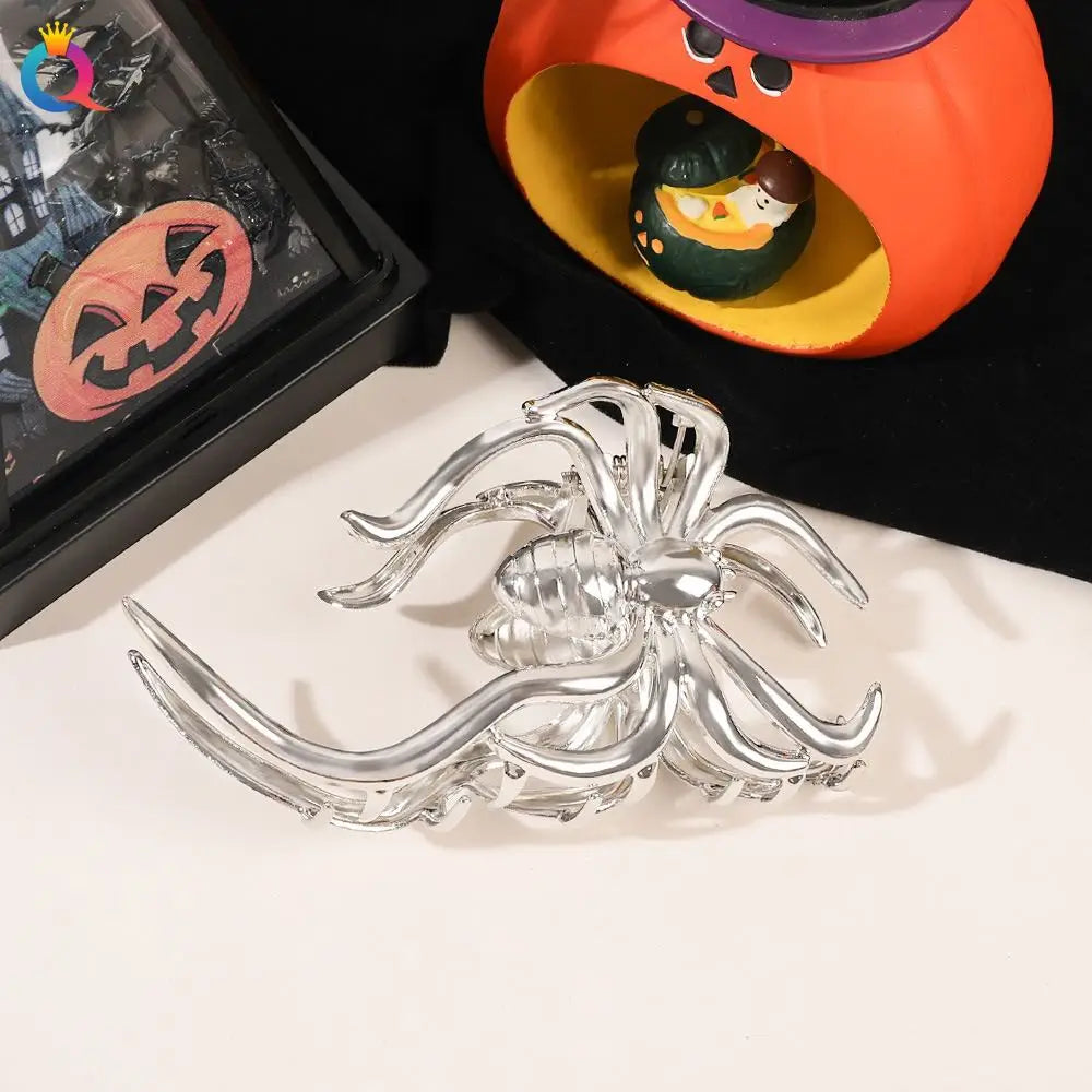 1Pcs Halloween Black Spider Hair Claw Clips with Pearl Charm Design,Metal Gothic Punk Hair Clips Strong Hold Hair Accessories
