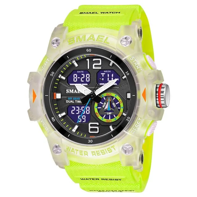 SMAEL Sport Watch Military Wristwatch for Men Alarm Stopwatch LED Digital Back Light Dual Time Display Waterproof Watch Men 8007