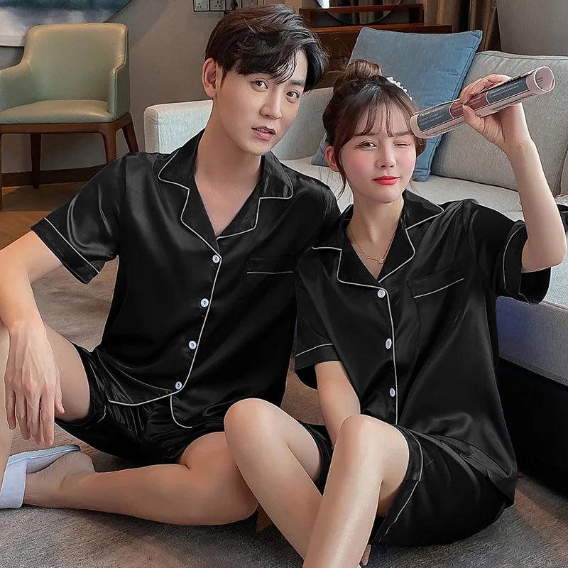 Couples Summer Ice Silk Thin ort Sve Spwear Home Clothes ort Pants Large Size Set Ladies Summer Silk New Model
