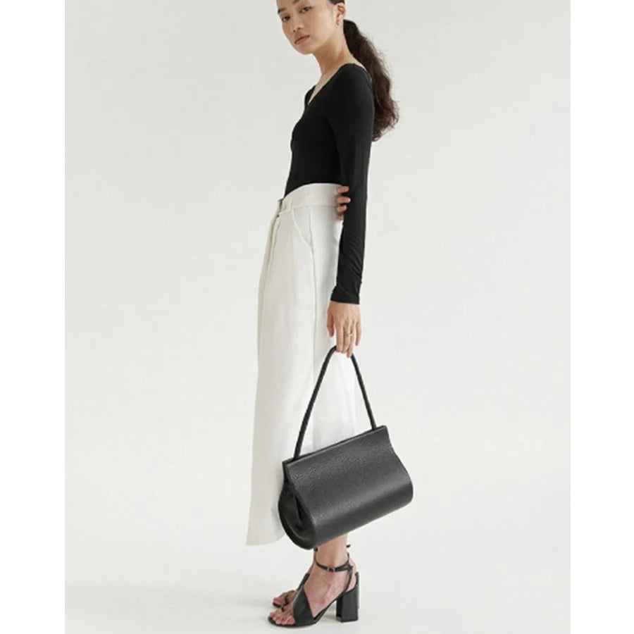 French Oval Design Women's Bag Summer Vintage Lychee Pattern Pu Leather Handbag Black Shoulder Underarm Bag Multilayer Totes Bag