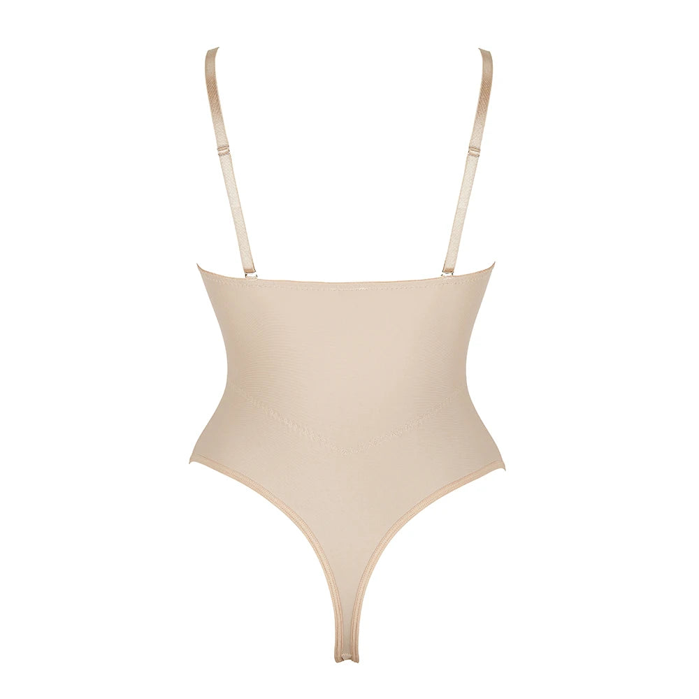 Women's Body Shaper Compression Bodysuit One Piece Backless Shapewear With Bra Corset Slimming Underwear Black Beige