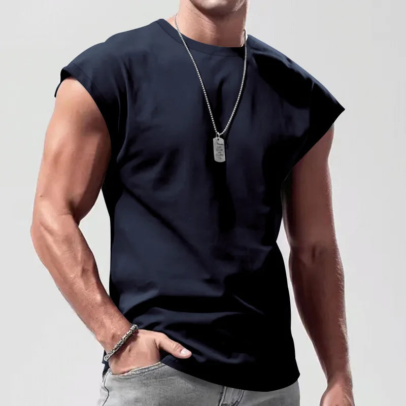 Summer new sleeveless tank top for men loose and casual Men's beach solid-color thin waistcoat T-shirt vest gym clothing man