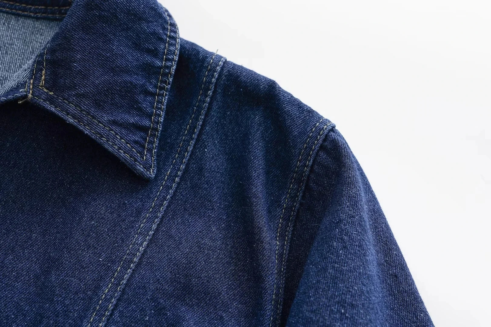 2025 Women's Fashion Flip Pocket Decoration Short Flip Collar Slim fit denim Top + Asymmetric Denim Skirt 2 Piece Set