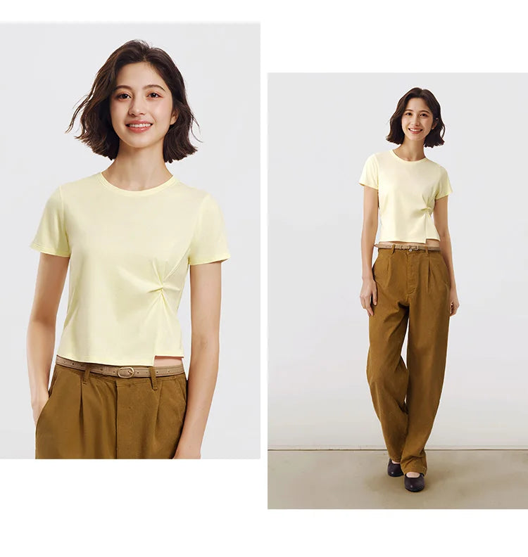 Semir Twist Knot Design Short Sleeve Tee Women Slim Fit 2025 Summer New Fashionable Casual Top