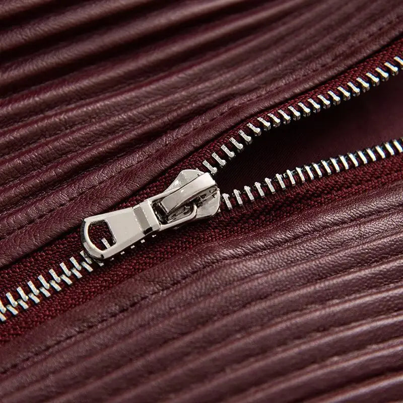 Faux Leather Jackets Women's Coat Wine Red Outwear Solid Long Sleeve Tops inszart 2025 With Zipper Streetwear Fashion Woman Coat