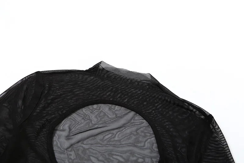 See Through Y2k Clothes Hollow Out Mesh Crop Top Skinny Camisole Mini Ropa De Mujer Rave Outfits 2 Pcs Set T Shirts For Women