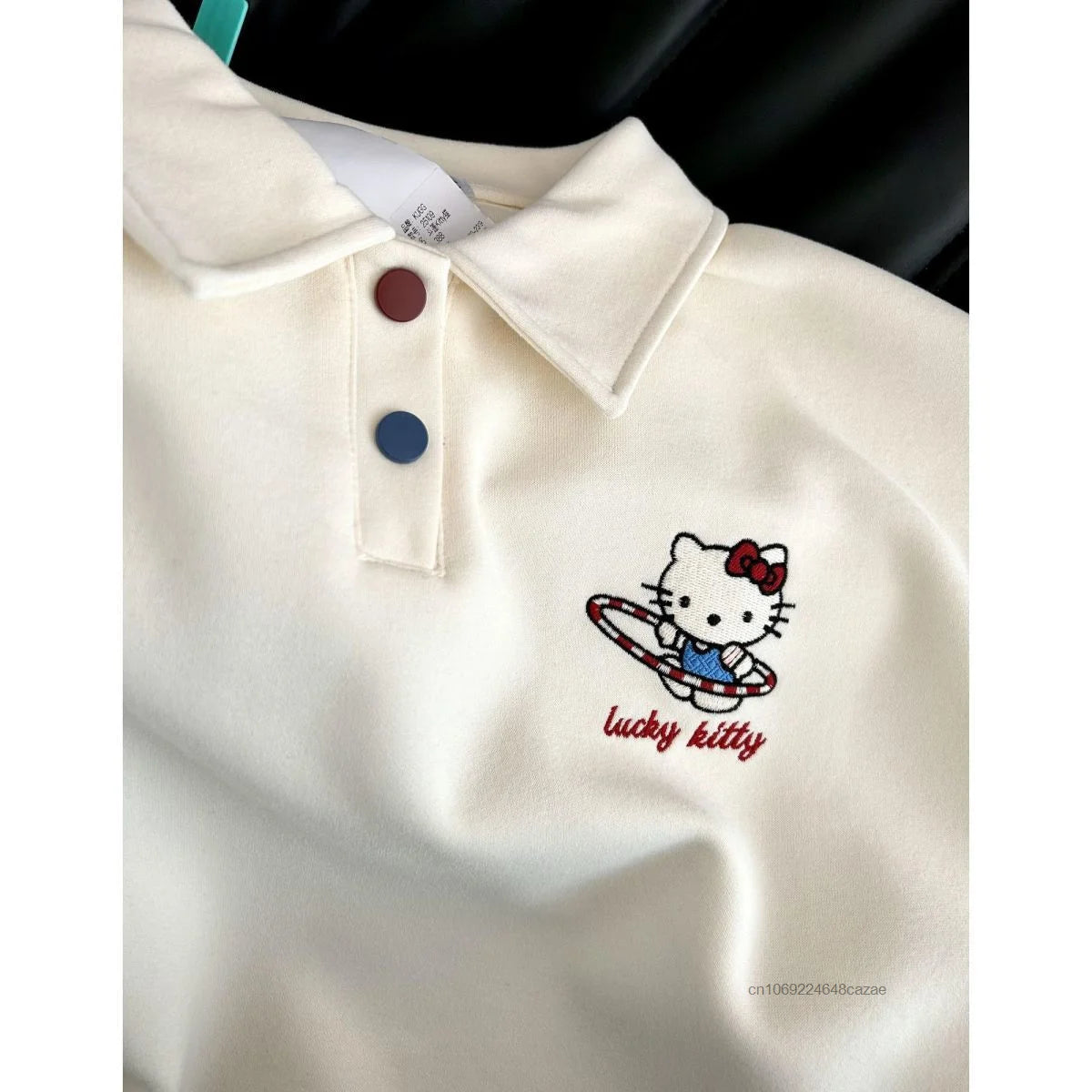 Sanrio Hello Kitty 2025 Spring New Polo Hoodie Women Korean Version Trend Casual Top Y2K Sweet Girl College Style Loose Pullover