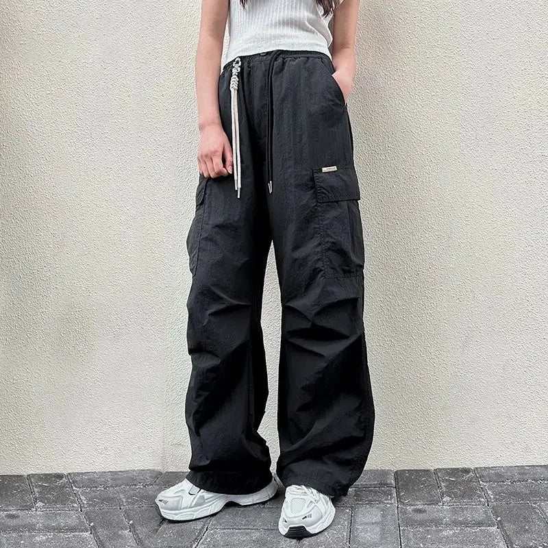 Girls Cargo Pants Summer Thin Loose-fit Wide-leg Long Pants New 2024 Trendy Junior High School Students Casual