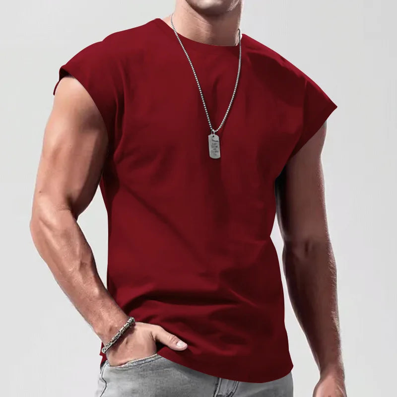Summer new sleeveless tank top for men loose and casual Men's beach solid-color thin waistcoat T-shirt vest gym clothing man