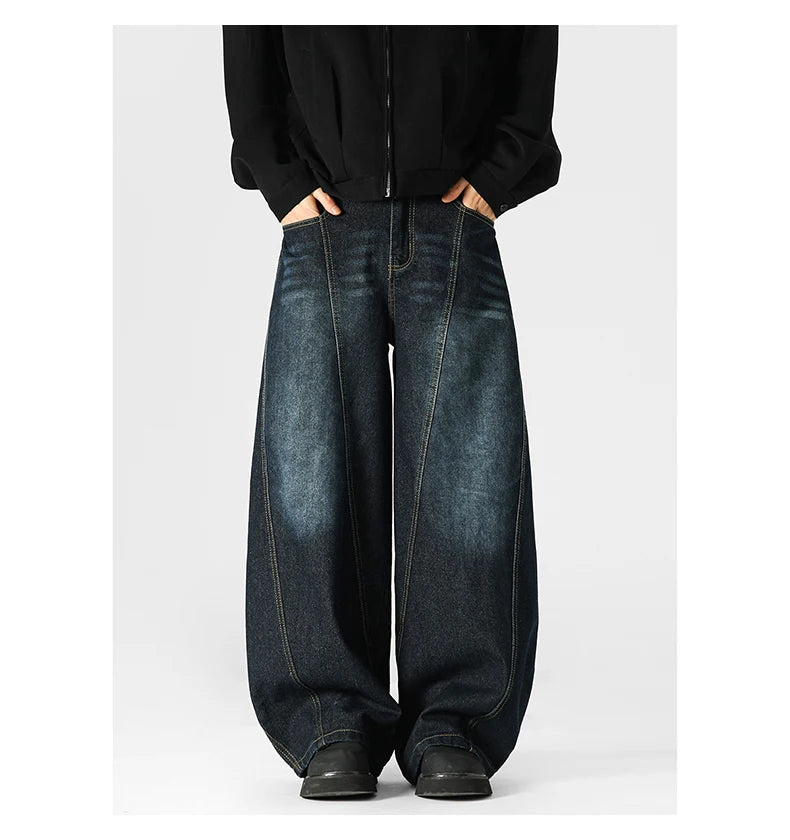 Hip Hop American Sle Wide Leg Men's Jeans Loose Fit Autumn Winter Trendy Vintage Waed Floor-Length Trousers