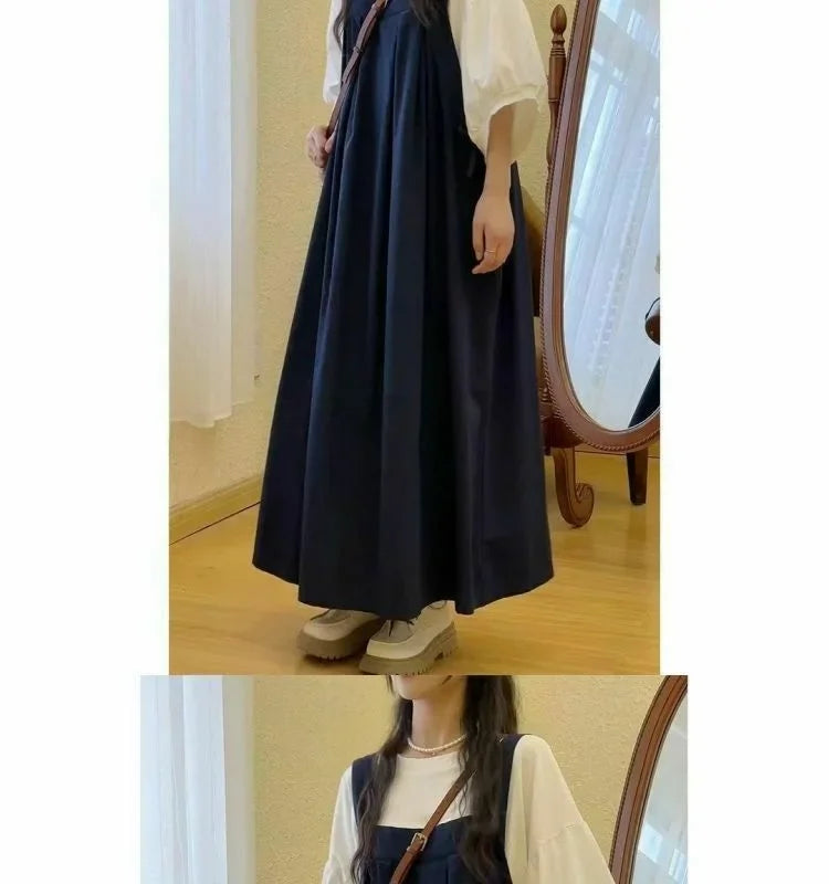 Large Size Women's Summer New Style Loose Slimming Strap Dress Forest System Vintage Retro Big Code Halter Neck Dress