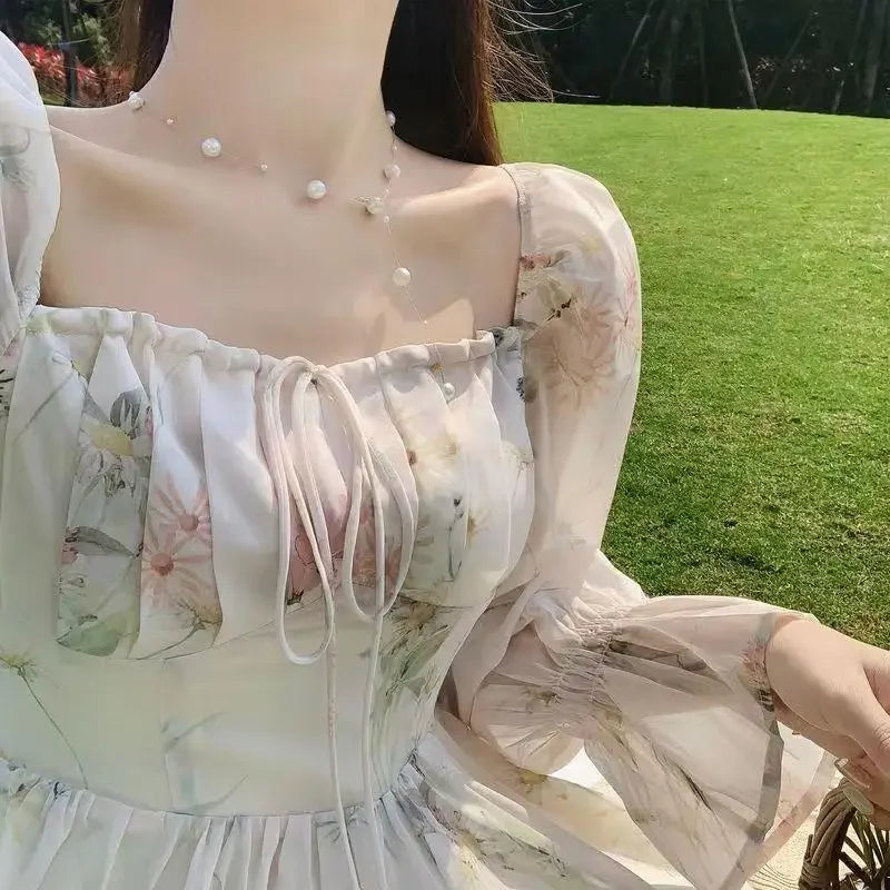 2024 Spring Summer New Chiffon Fragrant Long Sleeve Dress Women's Sweet French Style Gentle Style Long Dress