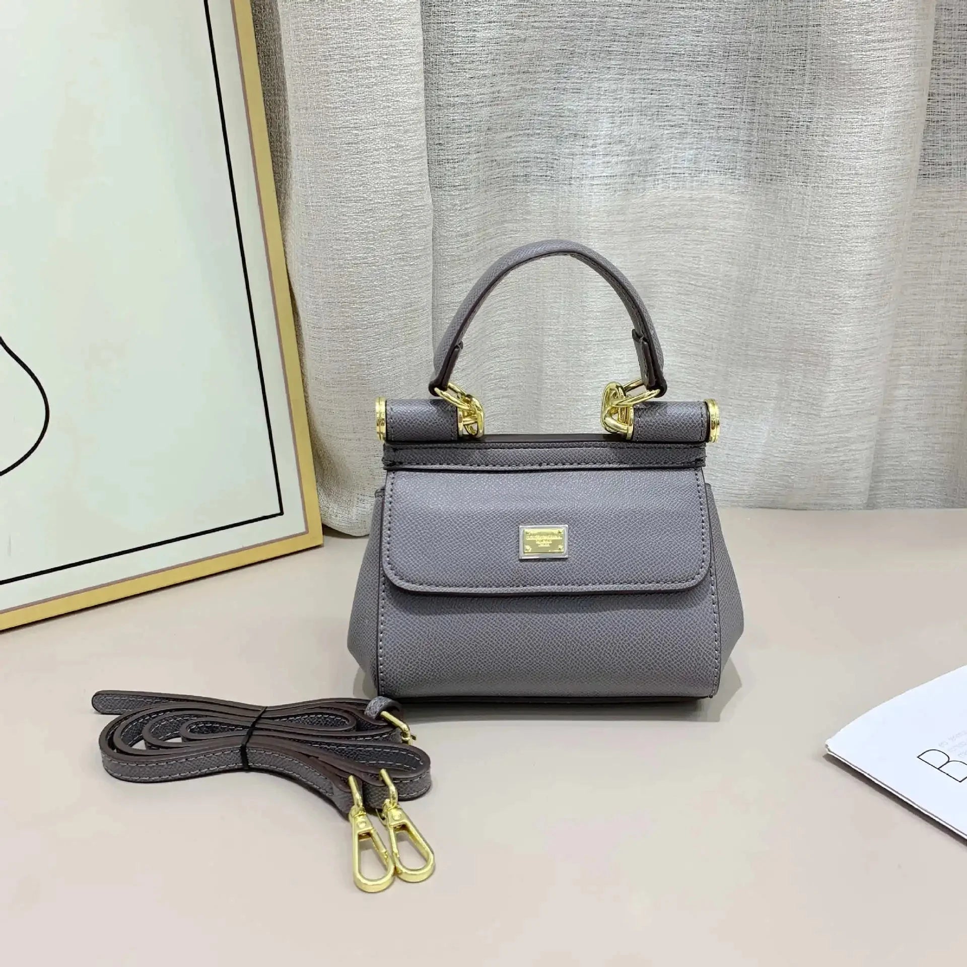 Mini 15cm Genuine Leather Handbag Women's Fashion Shoulder Bag Sicily Style Business Bag Kelly Bag Trendy Hard Shell Handbag