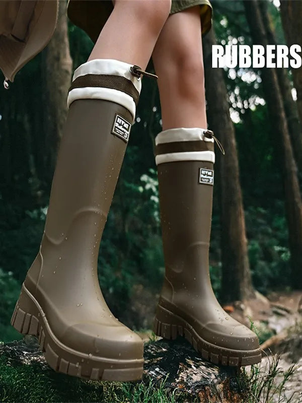 Japanese Sle High Tube Dstring Rain Boots Thi Bot Waterproof ort Tube Rain Boots for Rainy Days Outdoor Wear Elas...