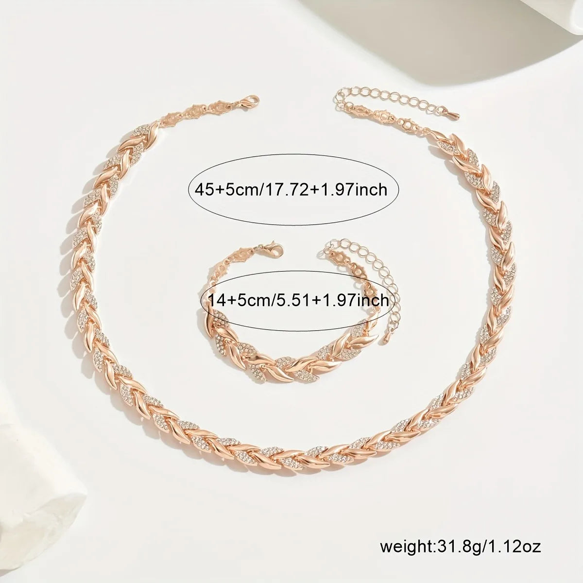 2PCS Elegant Design Glass Rhinestone Chain Fish Tail Necklace with Matching Bracelet for Women Luxury Jewelry Set Fashion Style