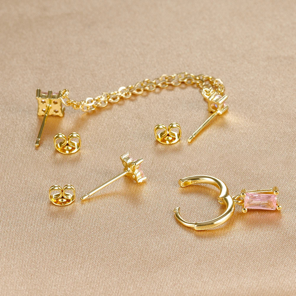 3PCS Exquisite Stainless Steel 12 Constellation Birthstone Earrings Set for Woman Cartilage Piercing Earrings Fashion Jewelry