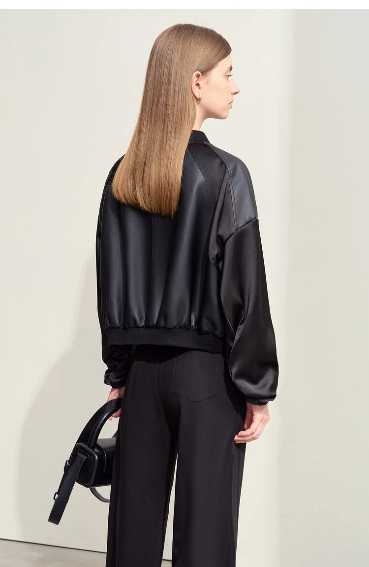 Amii Minimalism PU Leather for Women 2024 Autumn New Casual Handsome Baseball Collar Zipper Short Retro Female Jacket 12423080