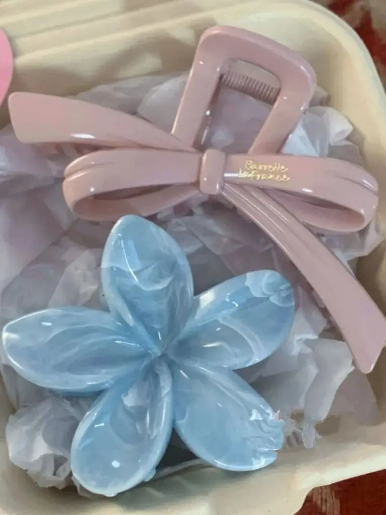 2Pcs/set Vintage Blue Polka Dot Red Bow Hair Clip Shark Claw Clamp Hairpin Barrette Korean Hair Headwear Accessory For Women