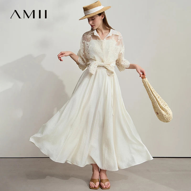 AMII Minimalist Office Lady Print Shirts Women Summer 2025 Short Sleeve Turn-down Collar Loose Blouses Female Fashion 12542155