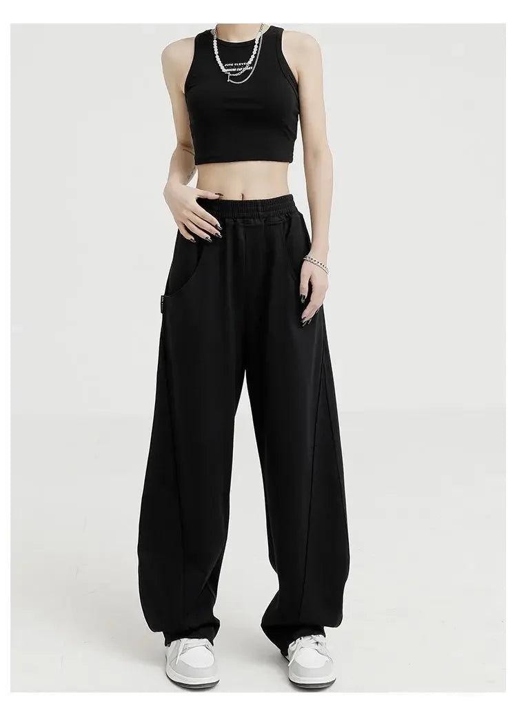 Autumn New Style Light Tawny Women's Sports Pants Loose Sweatpants Banana Shape Hiphop Elastic Waist Wide Leg Trousers