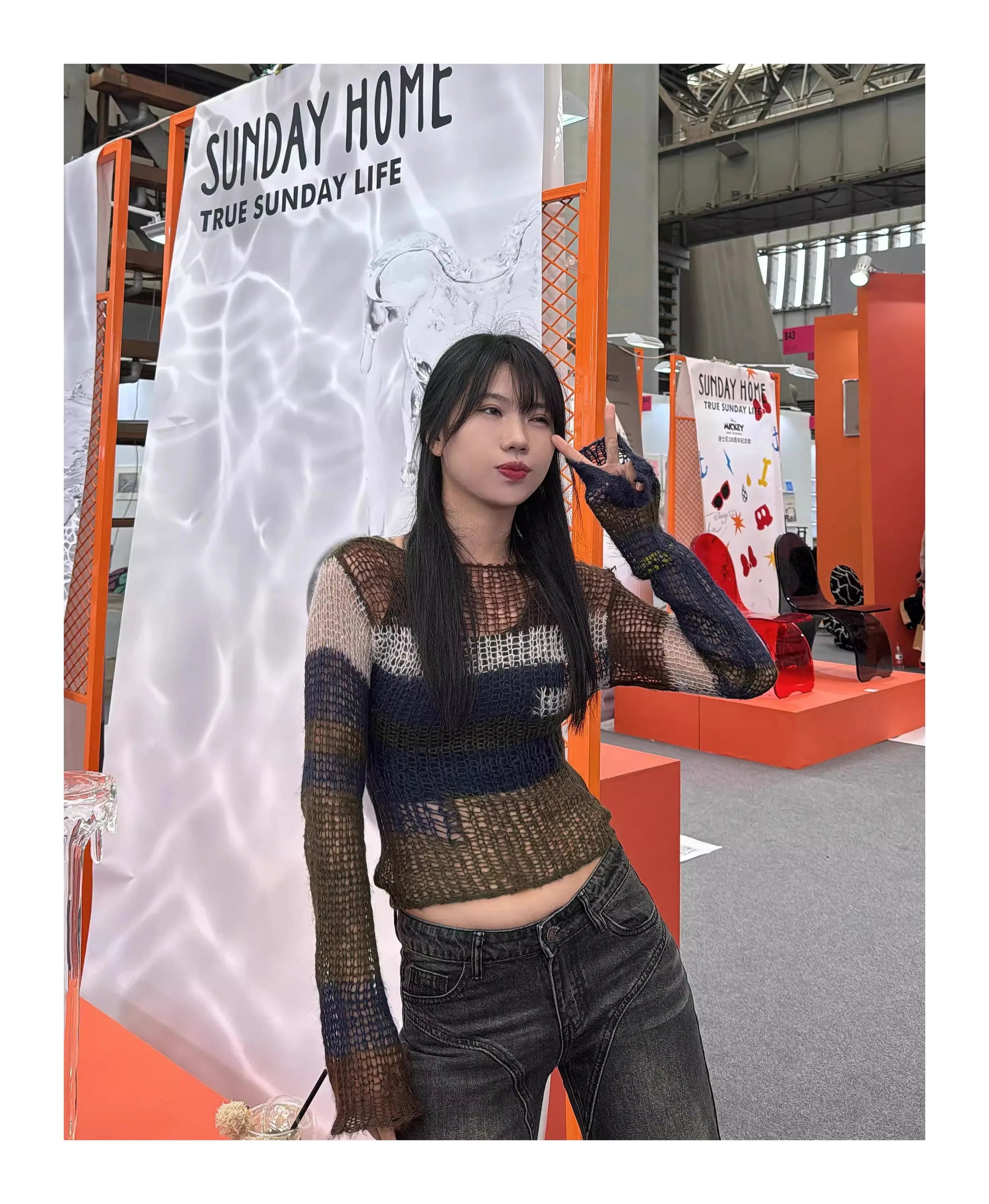 Karrram Y2k Aesthetics Crop Knit Tops Vintage Grunge Hollow Out Jumpers Japanese 2000s Hole Pullover Korean Dongdaemun Knitwear