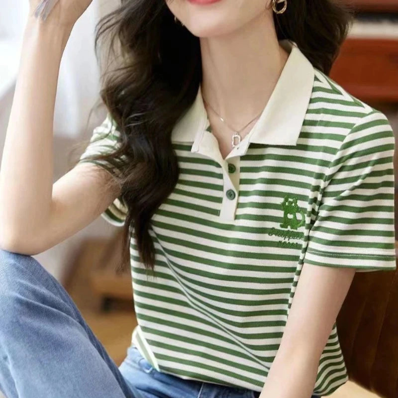 Summer Outfit Female Tee Slim Women's Polo Short Sleeve T-shirt Y2k Fashion Clothing Trend 2025 Basic Casual Tops Sales T-shirts