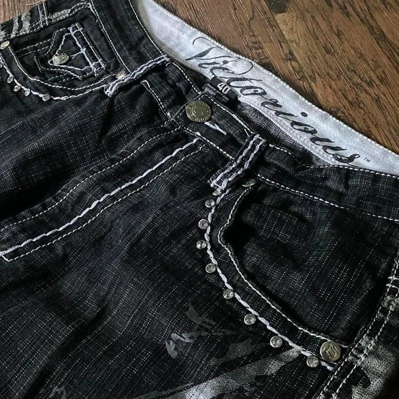 Y2K New American Fashion Pattern Letter Embroidery Baggy Denim Shorts Women Street Vintage Hip Hop Casual Shorts Women Clothing