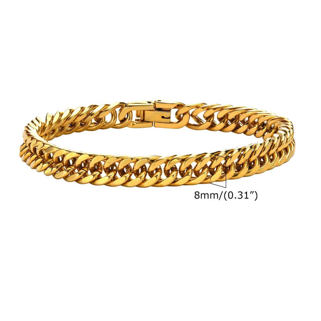 Stylish Double Curb Chain Bracelets for Men Boys,8/10/12/15mm Stainless Steel Miami Link Wristband,Punk Jewelry Gifts