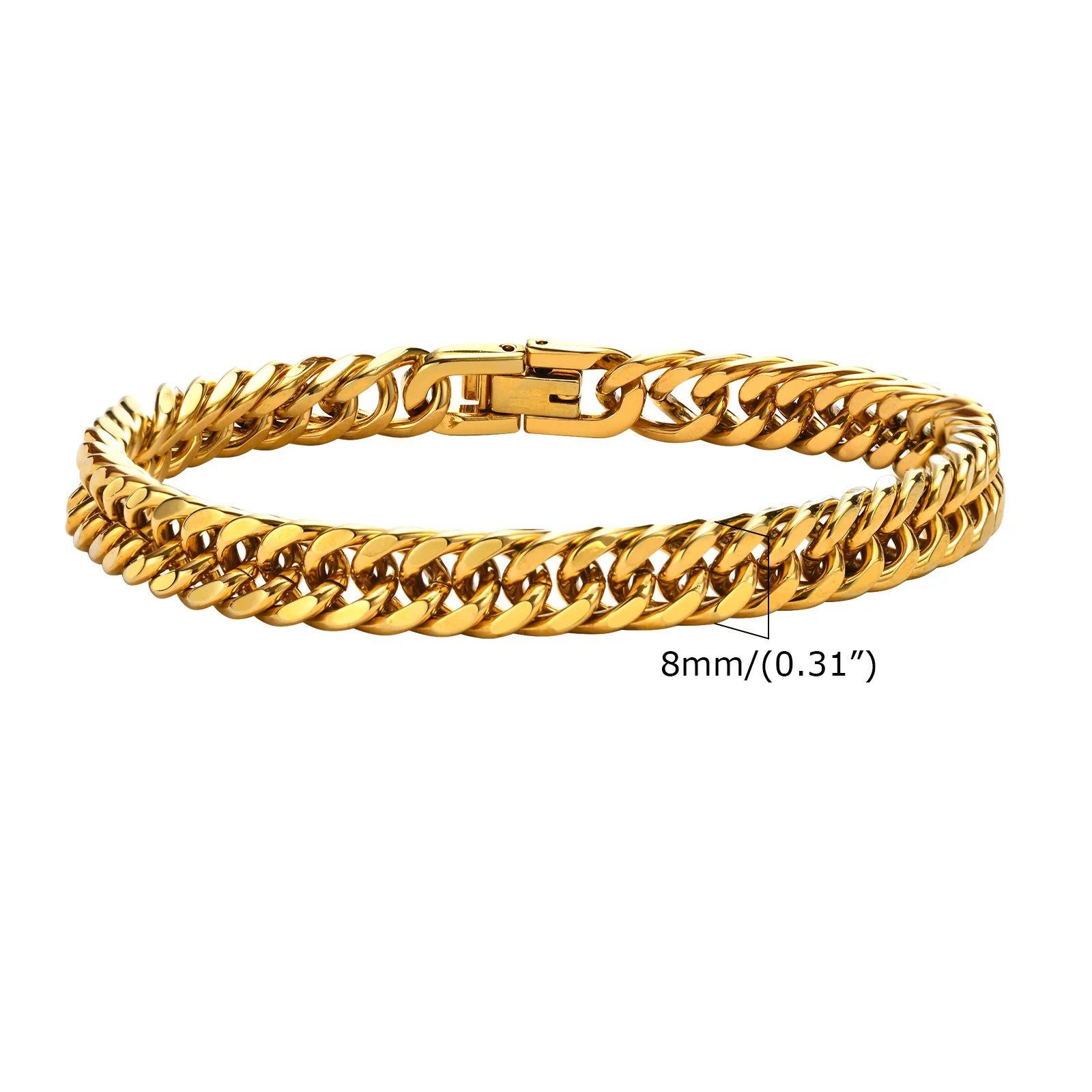 Stylish Double Curb Chain Bracelets for Men Boys,8/10/12/15mm Stainless Steel Miami Link Wristband,Punk Jewelry Gifts