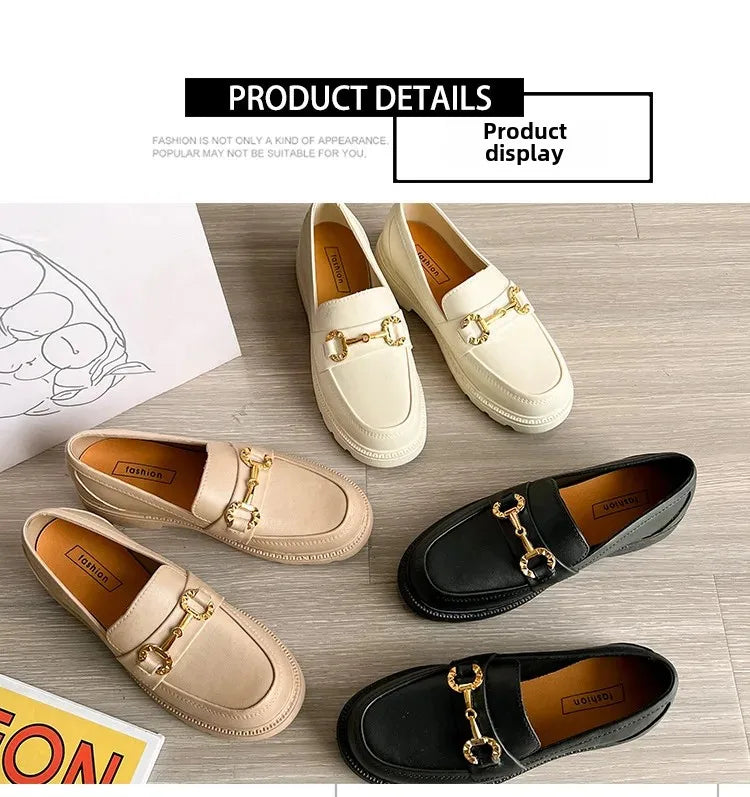 New Lefu Slippers Summer Spring Women's Home Anti-slip Vintage British Style Net Red Vintage Small Golden Buckle Head Shoes