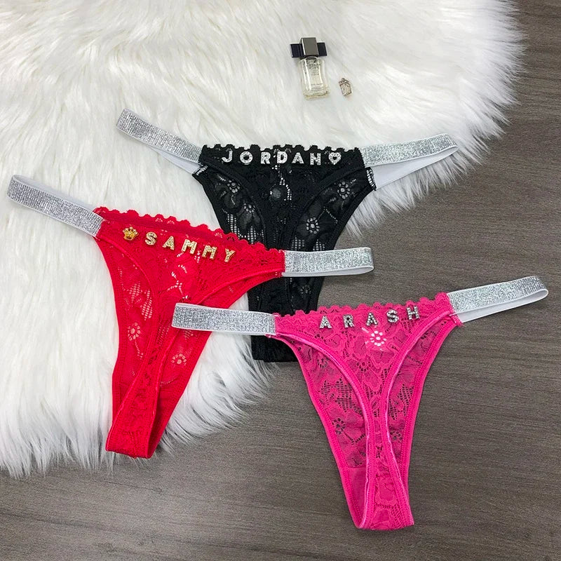Customized Letter Sexy Lace Thong Panties for Women Custom G-String Name Jewelry Underwear Sexy Lady Bikini Hot Wife Gift