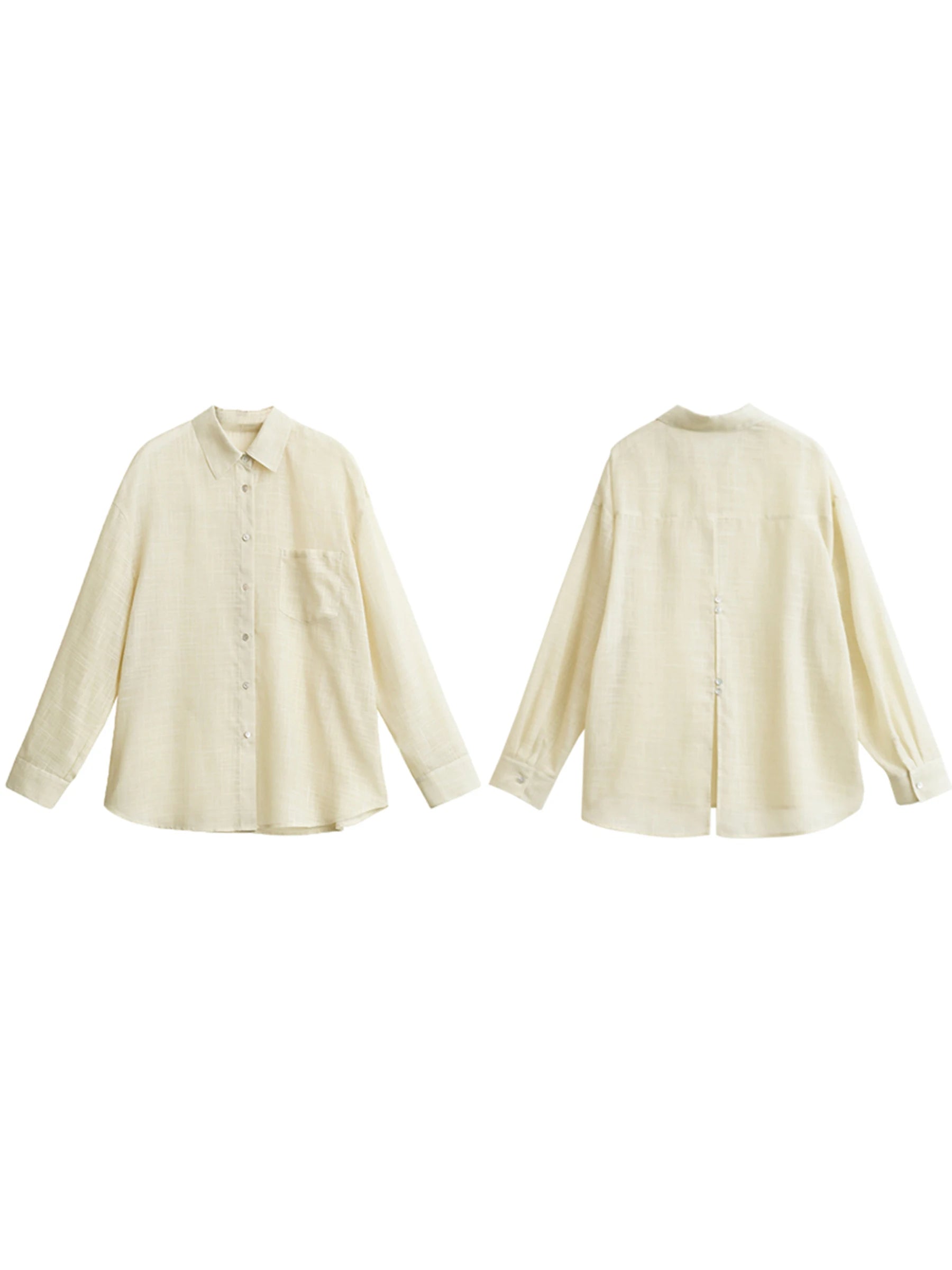 CHIC VEN New Women Shirt Retro Loose Casual Single Breasted Long Sleeve Back Slit Thin Transparent Female Blouses Summer 2025