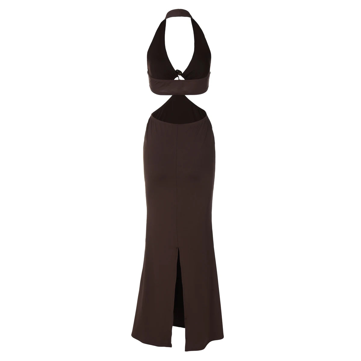 Hugcitar Women'S Fashion Halter Solid Hollow Out Backless Sexy Slit Maxi Dress 2025 Summer Clothes Beach Vacation Y2K Wholesale